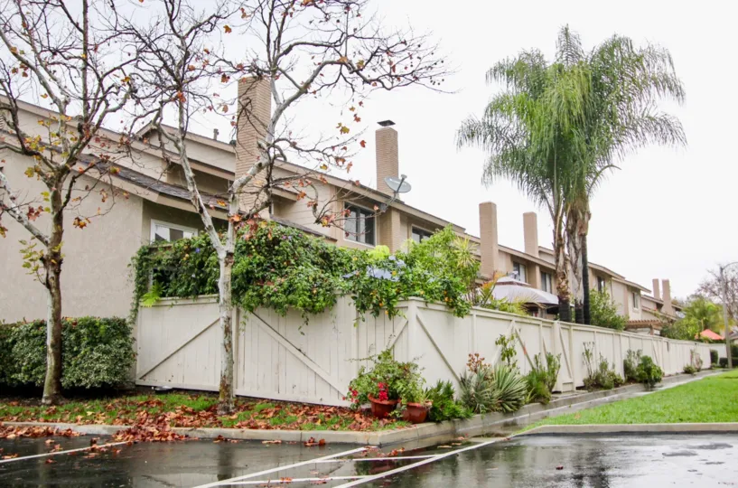 Parking and cloudy skies at Smoketree in Lake Forest, CA