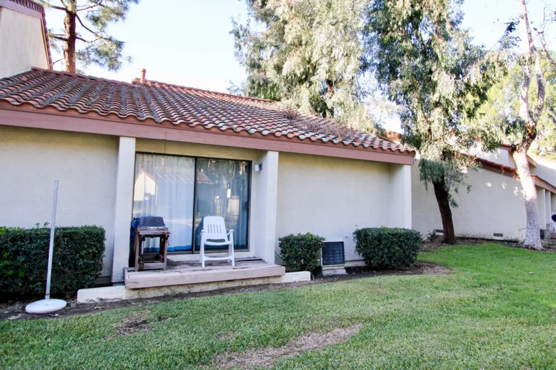THE HOUSE IN THE LA MANCHA WITH THE CHAIRS, PLANTS, TREES, GRASSLAND