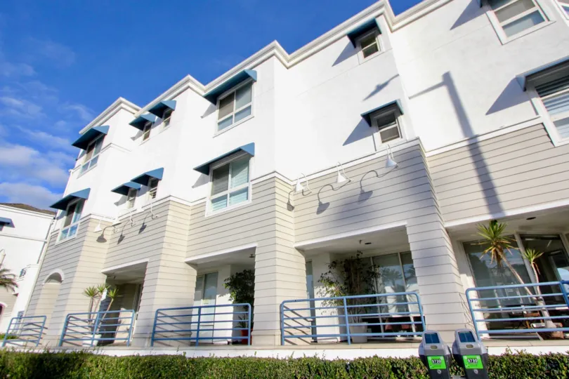 Beautiful view of 28th Street Marina building on a clear day in Newport Beach, CA