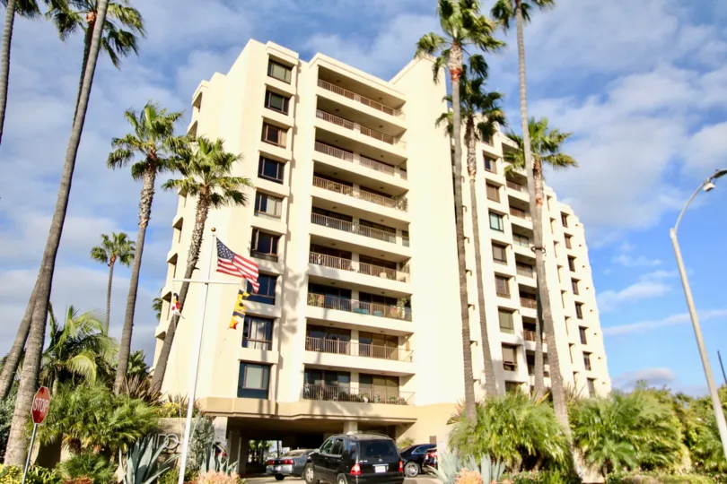 Beautiful view of Lido Park Place building on a sunny day in Newport Beach, CA