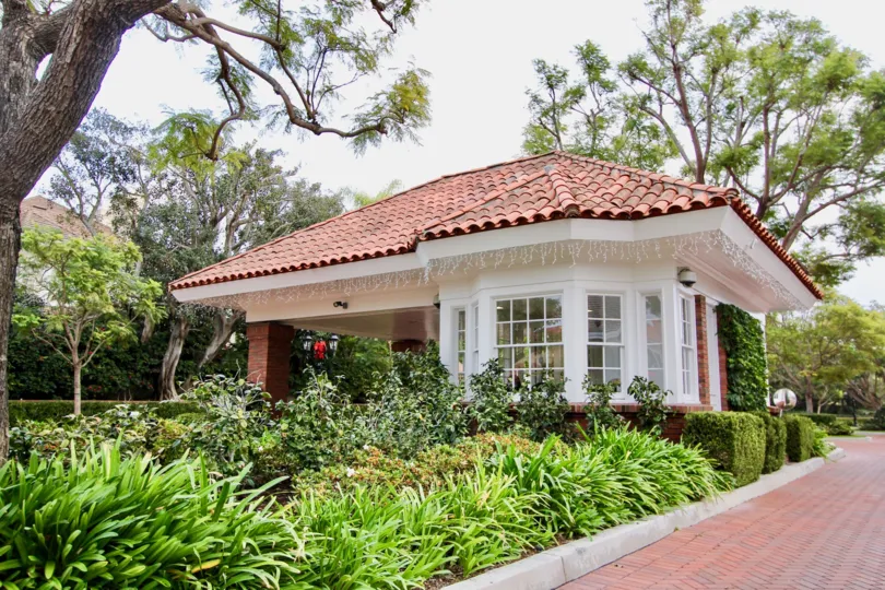 Lush landscaping in the Belcourt Towne Collection community in Newport Beach, California.