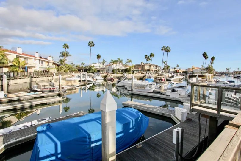 Front boat yard in Newport Marina Villas community, Newport Beach, CA