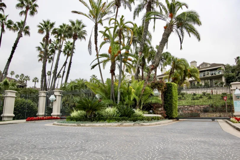 THE BUNGALOW IN THE SEA ISLAND LUSK WITH THE PLANTS, TREES, STEEL GATE, LIGHT
