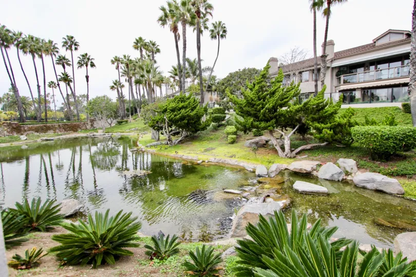 a warm day in the sea island lusk with house that has front of trees, water, flower of garden