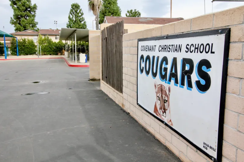 Outside a christian covenant school in Orange California
