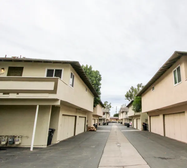 A full street-view on an overcast day of the Criterion community in Orange, CA.