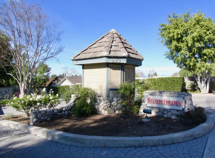 The Stonehenge community welcomes you with its quaint entry in Orange, CA.