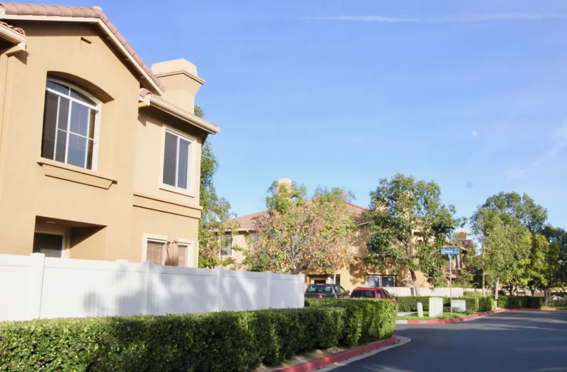 The Bluffs at Belmont street with homes and trees on a sunny day.