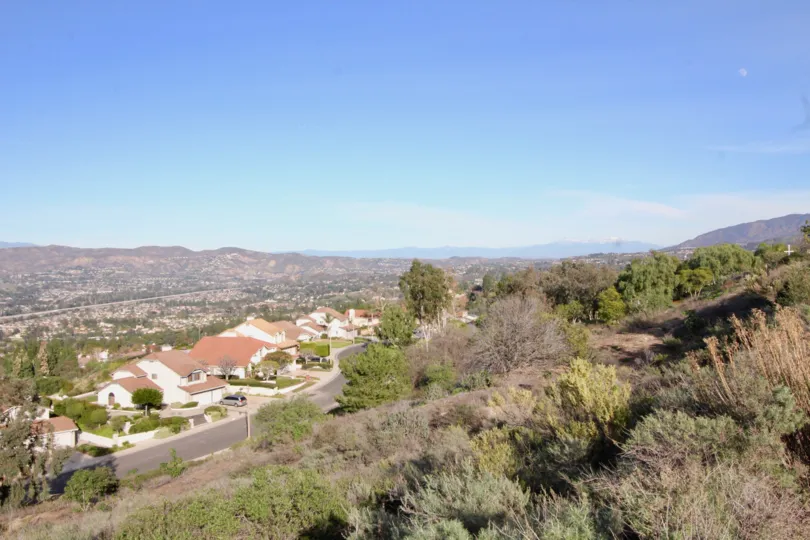 Aerial view of The Bluffs at Belmont from a hill on a sunny day.
