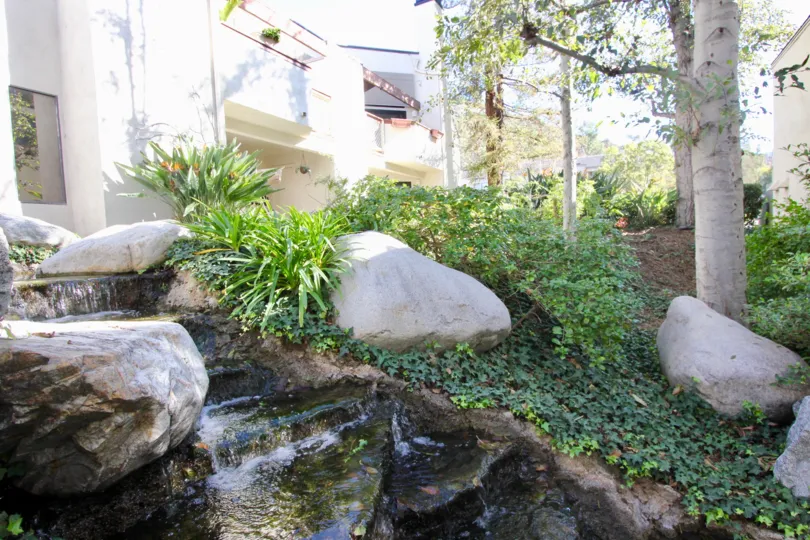 water feature landscape outside Villeurbanne Community in Orange, CA