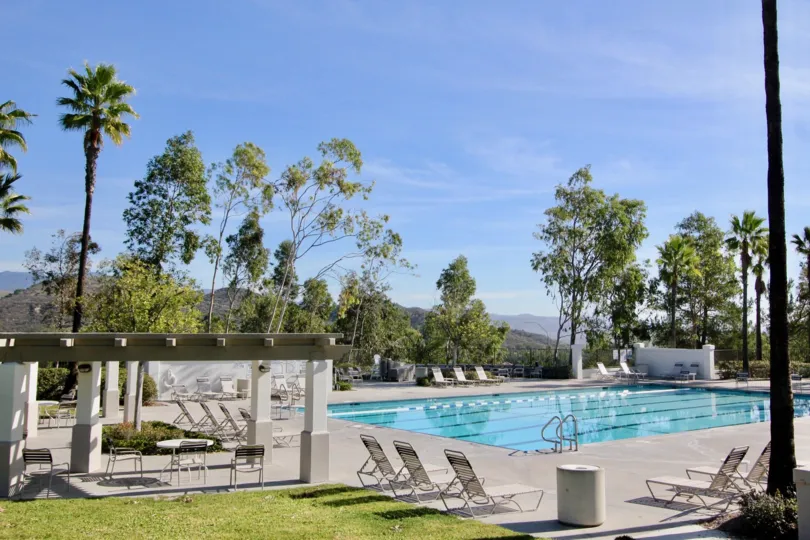 Lots of trees and a pool in Ballantree in Rancho Santa Margarita, CA