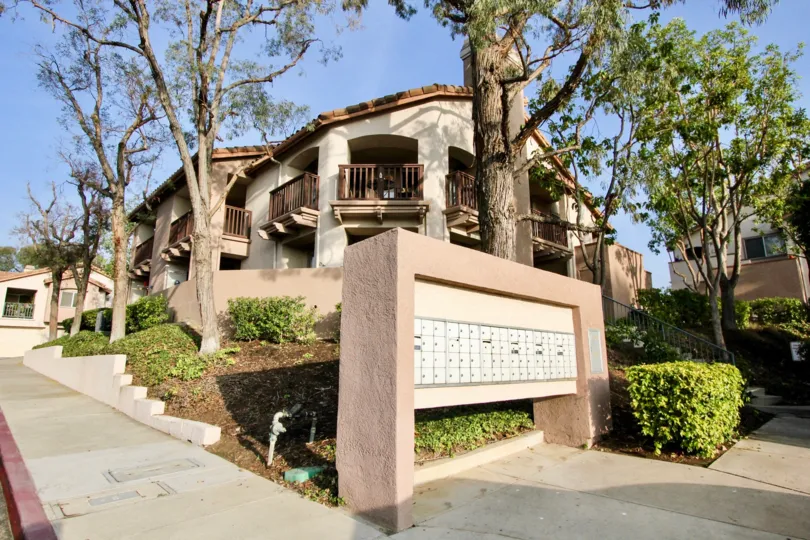 The mailboxes and walkway up to a Bella Ventana home in Rancho Santa Margarita
