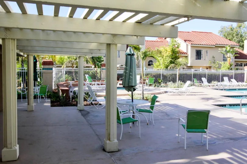 Underneath the canopy at the Mission Greens Community Pool