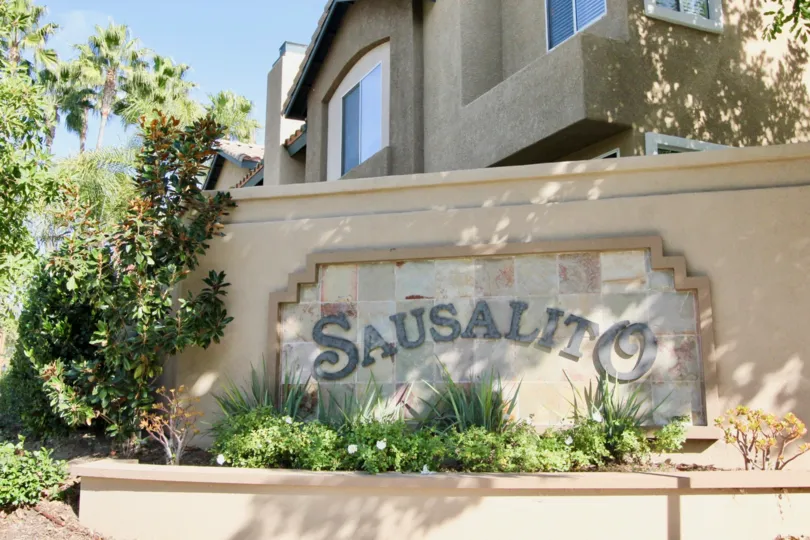 The beautiful sign in front of the homes of the Sausalito community which is located in Rancho Santa Margarita, Calfornia