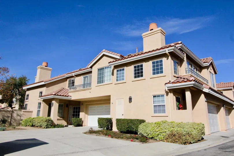 The Sonoma Court community with multi family units with large decks and garages in Rancho Santa Margarita, California