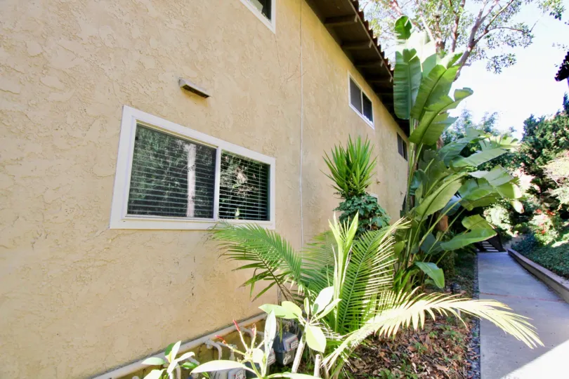 A vent sits above a long privacy window at Casa Contenta