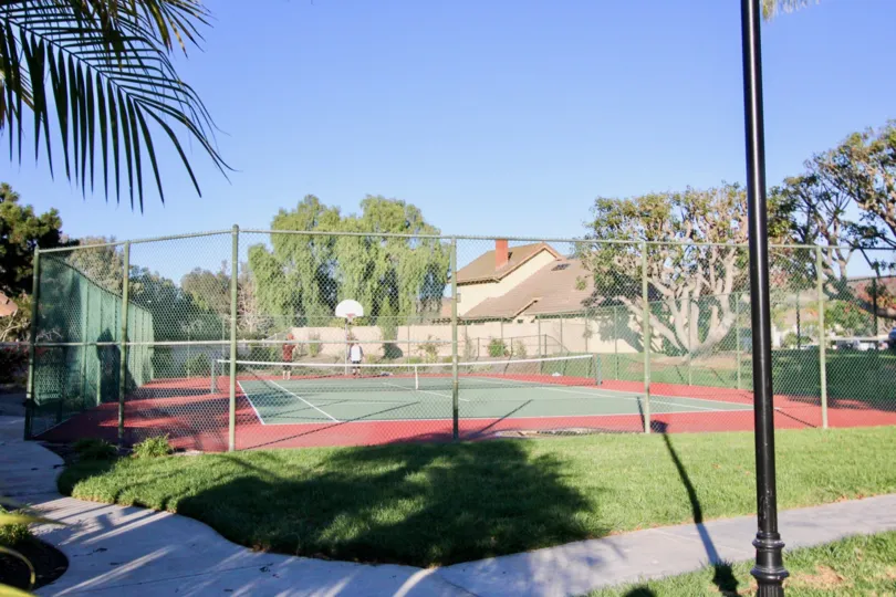 A beautiful lawn around the playing court and iron fenced wall around it in Colony at Forster.