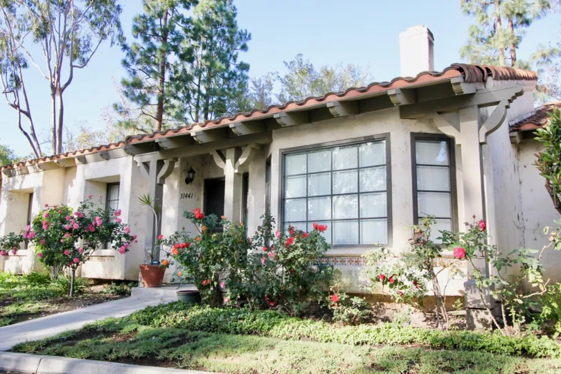 Potted plants on lawn in Capistrano D'Oro in San Juan Capistrano, CA