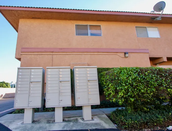 Rows of garages in Capistrano Villas in San Juan Capistrino, CA