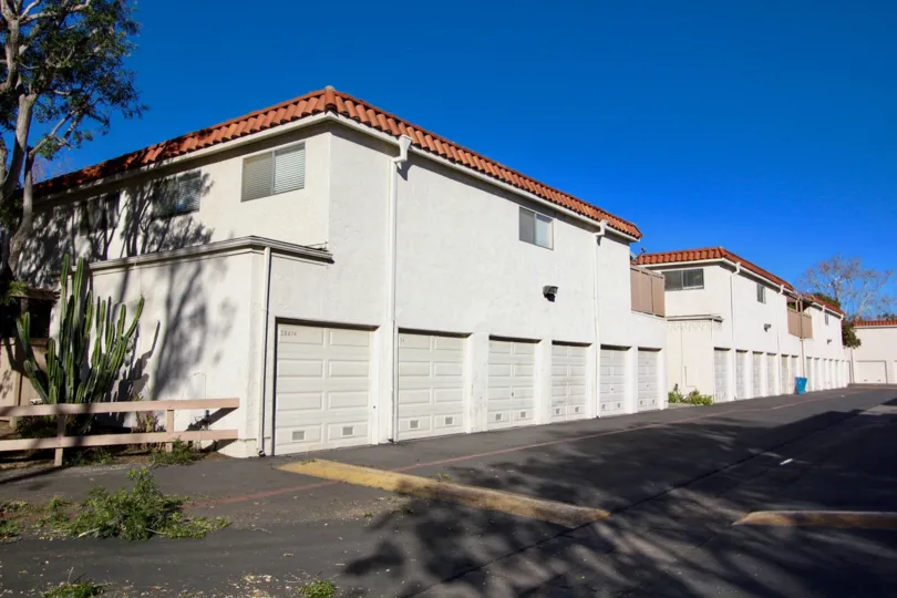 Storage buildings in the Capistrano Villas on a sunny day.