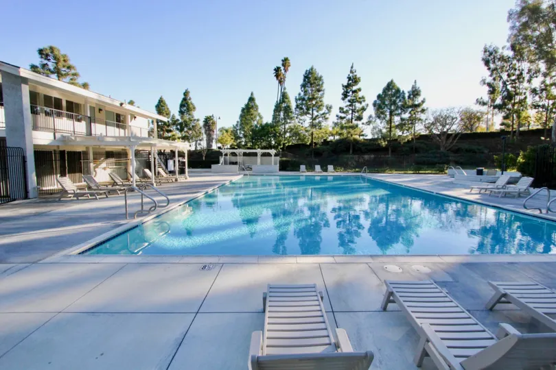 Clear skies and a pool above Mariners Village in San Juan Capistrano, CA