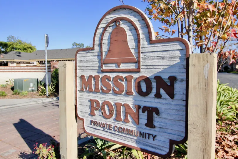 Welcome sign at Mission Point in San Juan Capistrano, CA