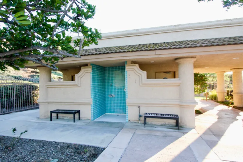 Benches and poolhouse at San Juan Hills in San Juan Capistrano, CA