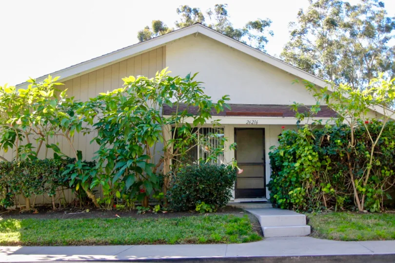 A bright sunny day at Village San Juan Townhomes in San Juan Capistrano, California.