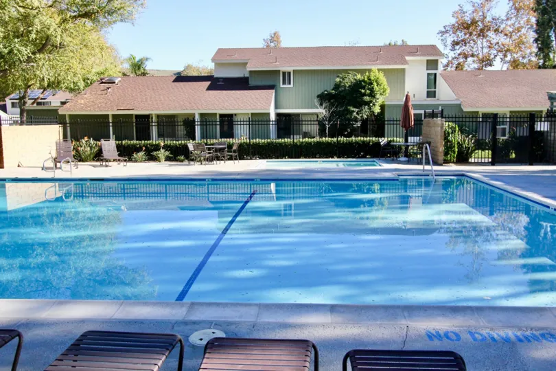 clear, clean pool with gated back yard and smaller jacuzi