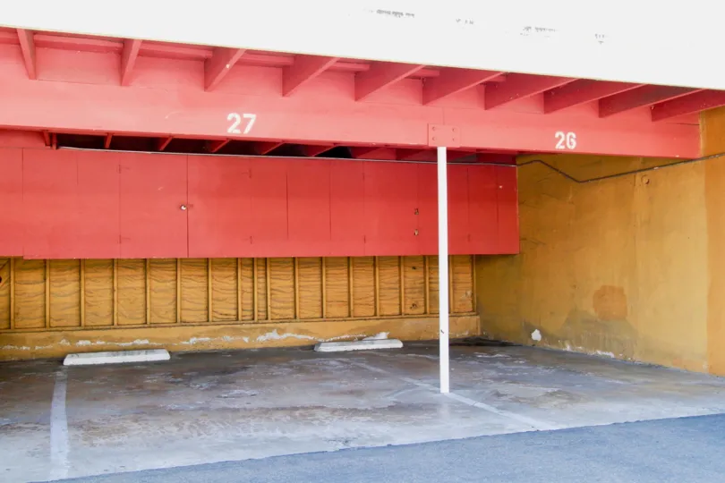 A day in the Fairlane Gardens with a garage and number.