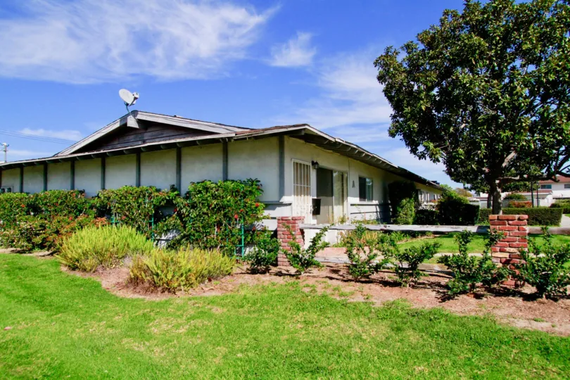 A day in the Garden Villas with a tree and old house.