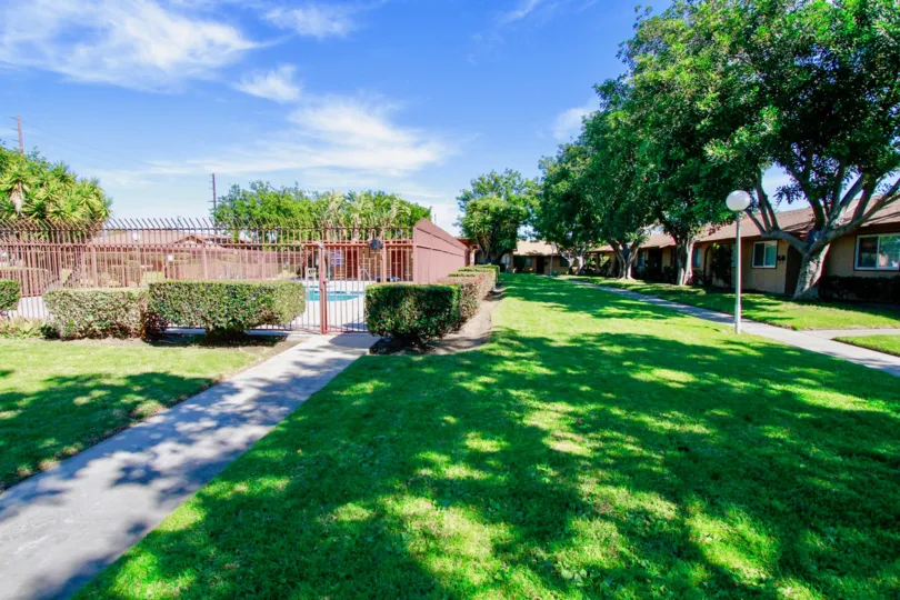 trees and plants in front of the yard in La Linda Villas