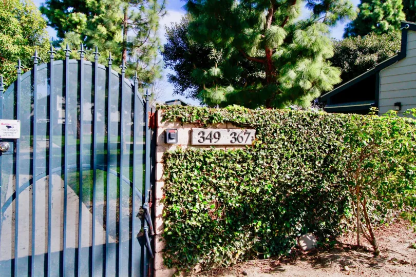A great day in the Mountain View in front of a gate and number.