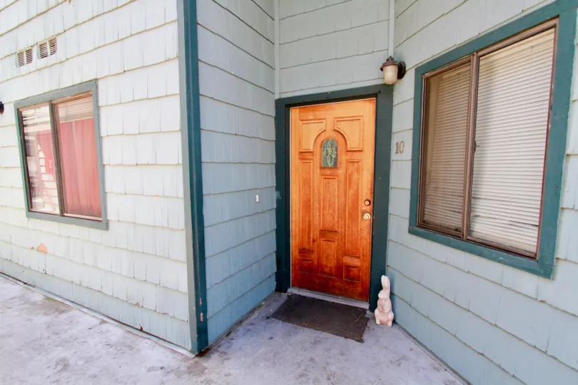 Outer View of front door of a home in Pine Vista Community in Santa Ana, California.