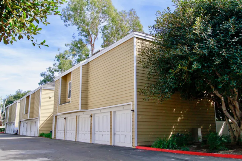 South Coast Springs Santa Ana California box shaped homes with horizontal line design with short door model