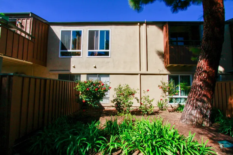A side view from the garden of a large villa inside the South Coast Terrace community