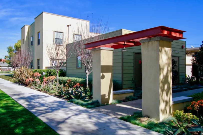 An archway with red roof at The Lacy Collection Santa Ana, CA