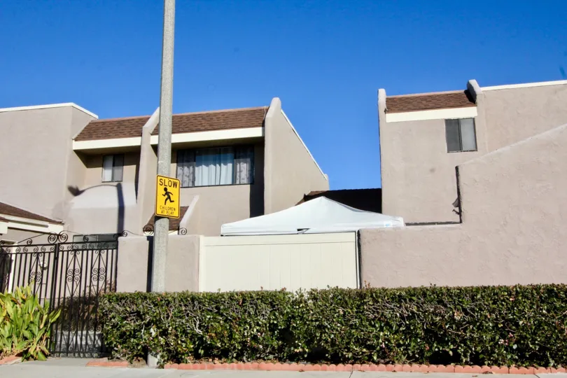 Beautiful view of two building from out side with slanting roofs in Stanton Park Townhomes.