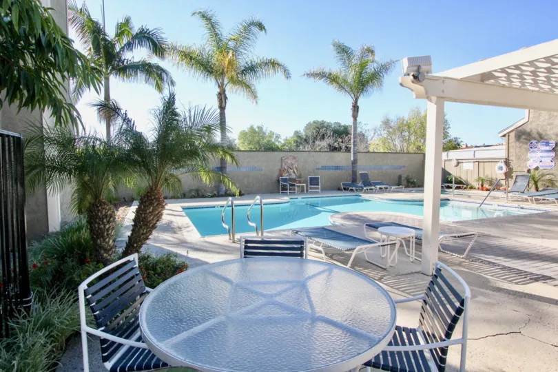 Nice sit out place and swimming pool with palm trees in Western Meadows of Stanton