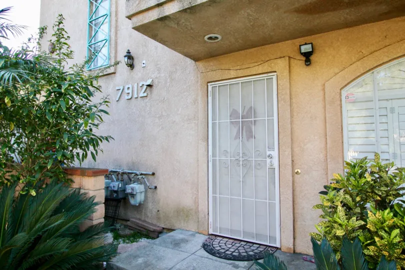 Outside a front door at Willowbrook Terrace in Stanton, CA