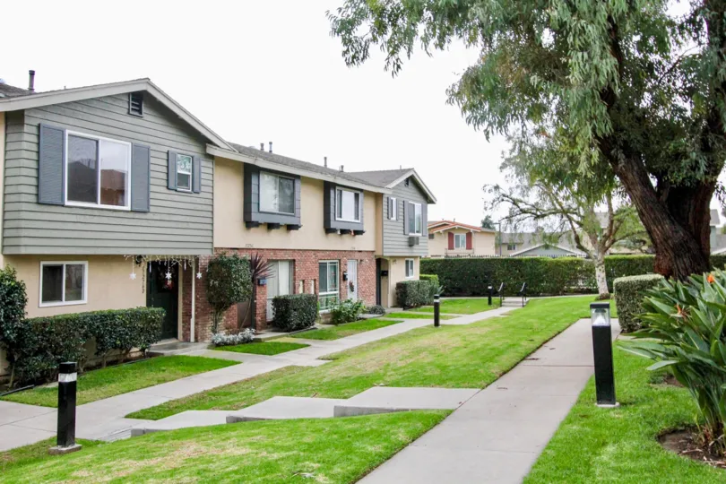 Influential Square located within Tustin, California offers well maintained landscaping and open well-lit walking space perfect for walks outside.