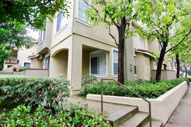 Villa with corridor and steps with trees in Shadow Canyon of Tustin