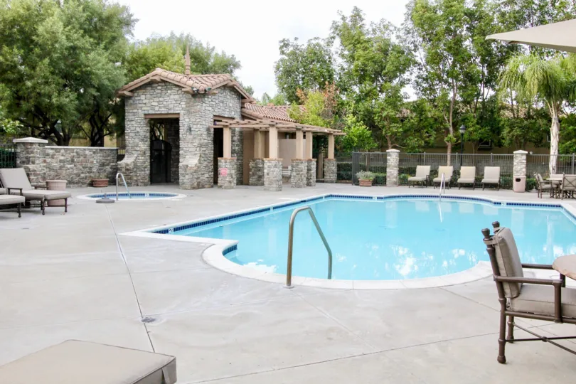 A small pool with changing area at a corner in the Canterbury community
