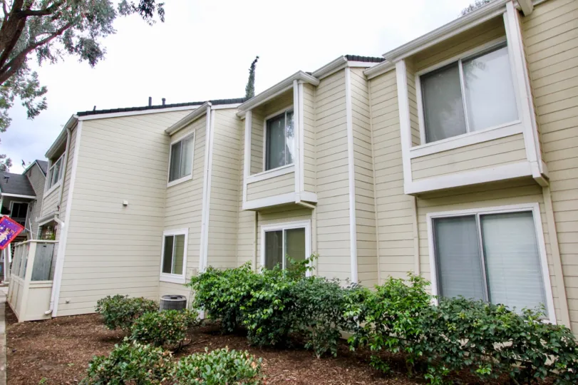 The sunny day in the Yorba Linda Villages with villas and gardens.