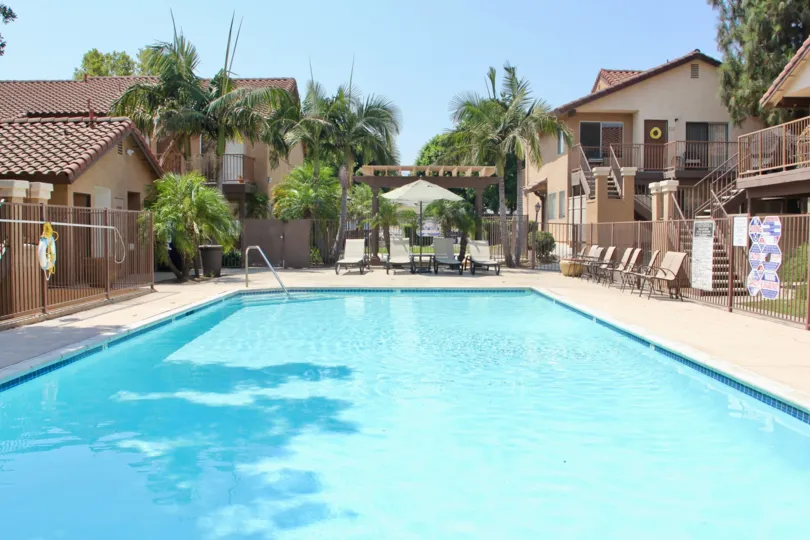 a sunny day in contadora with the swimming pool clear water