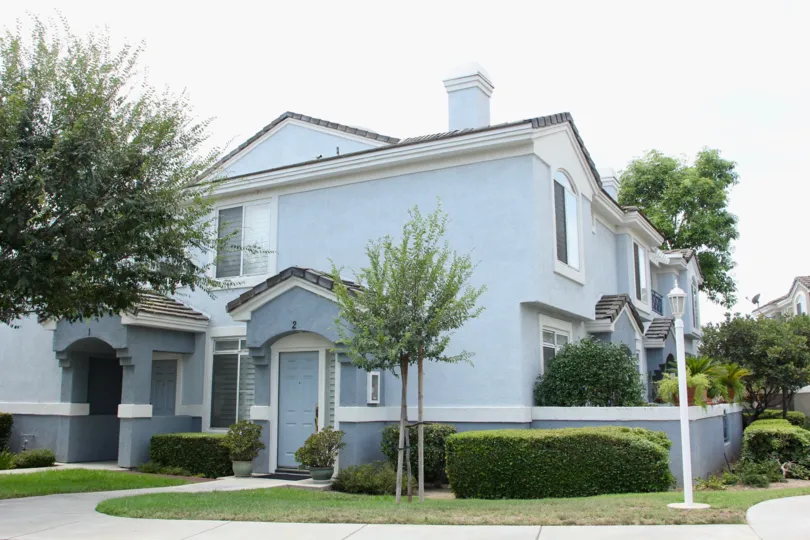 house door is closed andhouse is fully covered and garden is surrounded by house by trees and grasses