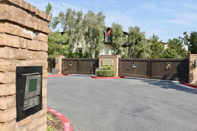 Beautiful brown gates of a Market Street Apartment, Corona, California