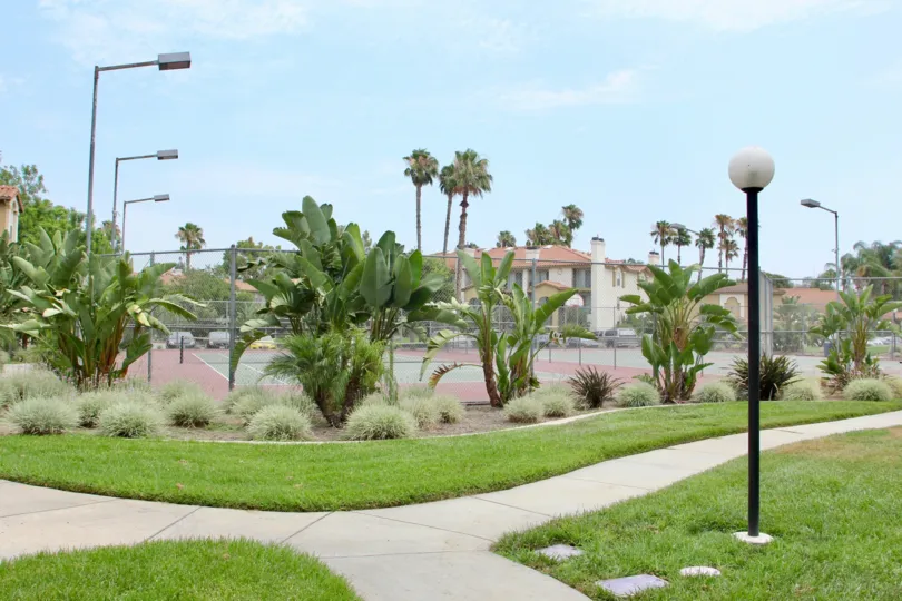 A bright, sunny day at the Sienna Community Tennis Courts in Corona, California.