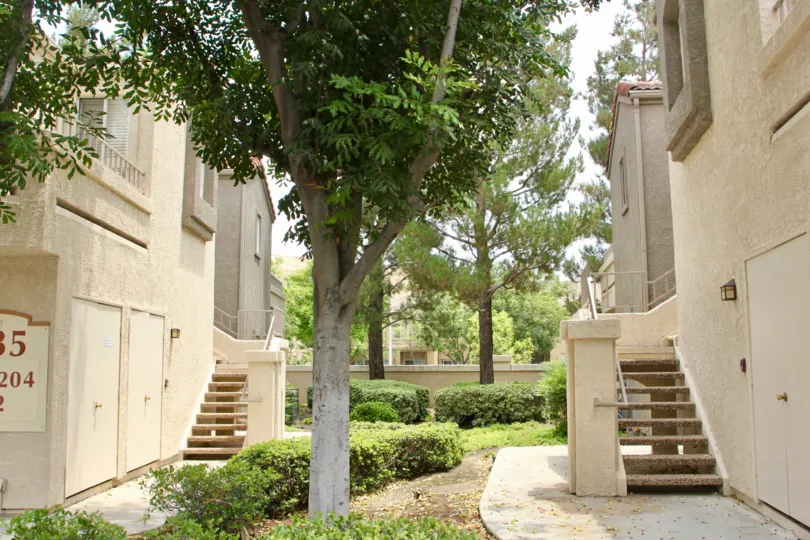 Side view between the buildings for the Triana at Corona Ranch in Corona California