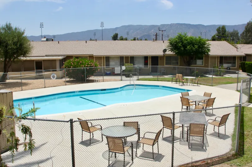 A SUNNY DAY IN THE LAKE ELSINORE VILLAGE AND BEAUTIFULL POOL IN THERE